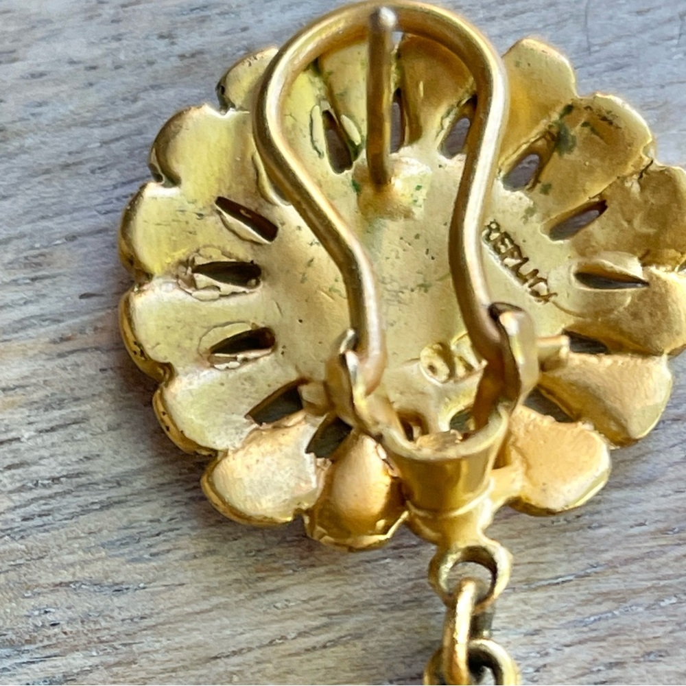 *Gold Tone* Floral Drop Earrings - Picture 6 of 11